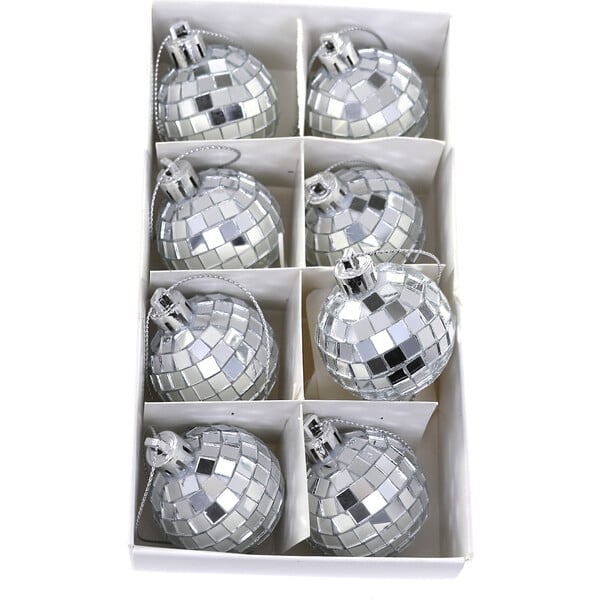 Tiny Silver Disco Ball Ornaments, Set Of 8