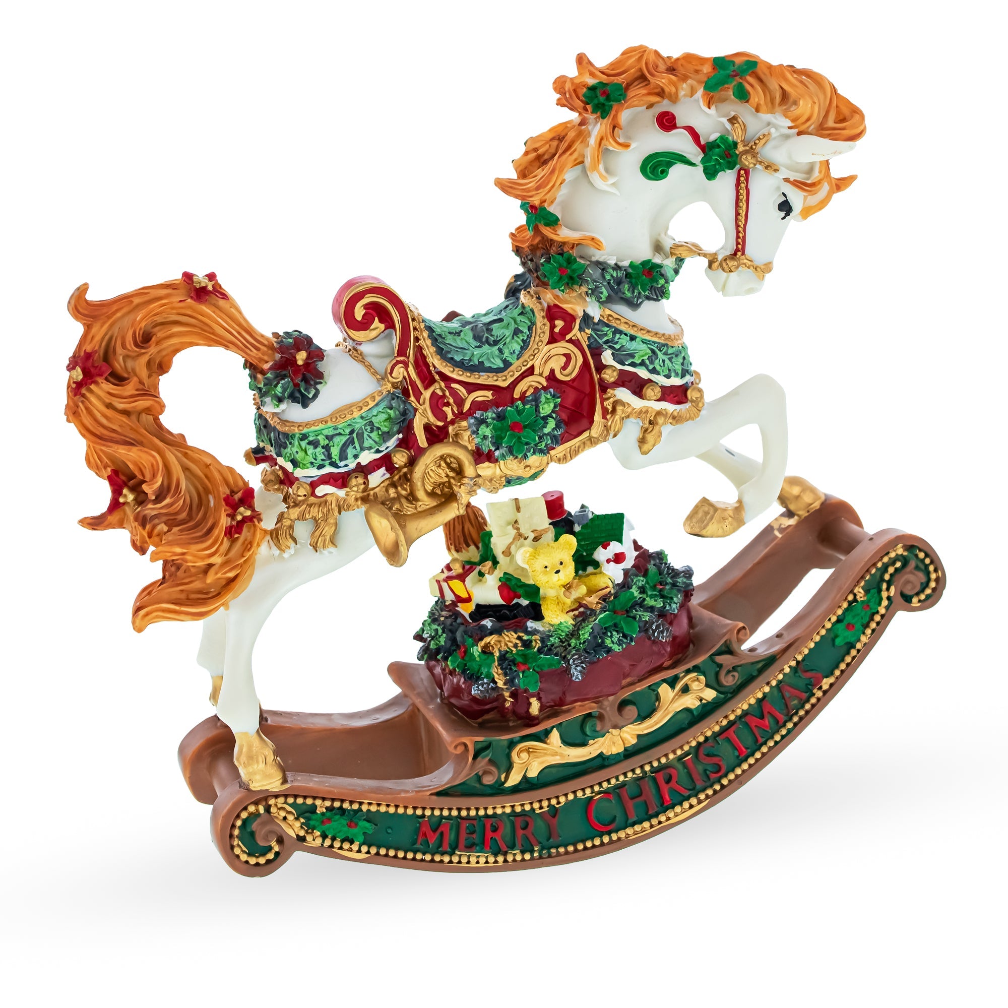 Harmonious Rocking Horse Carrying Gifts: Christmas Musical  Figurine 8-inch