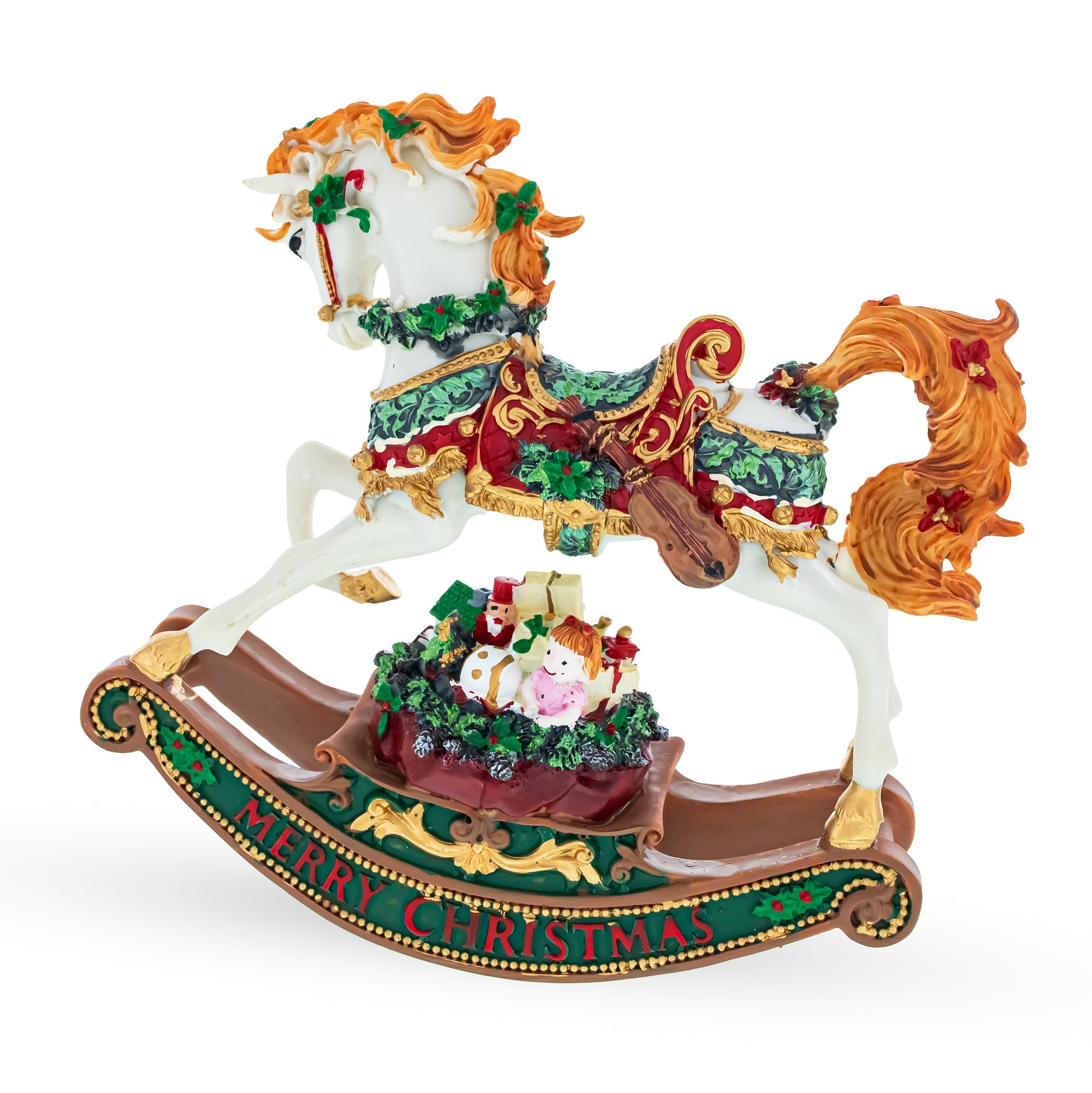 Harmonious Rocking Horse Carrying Gifts: Christmas Musical  Figurine 8-inch