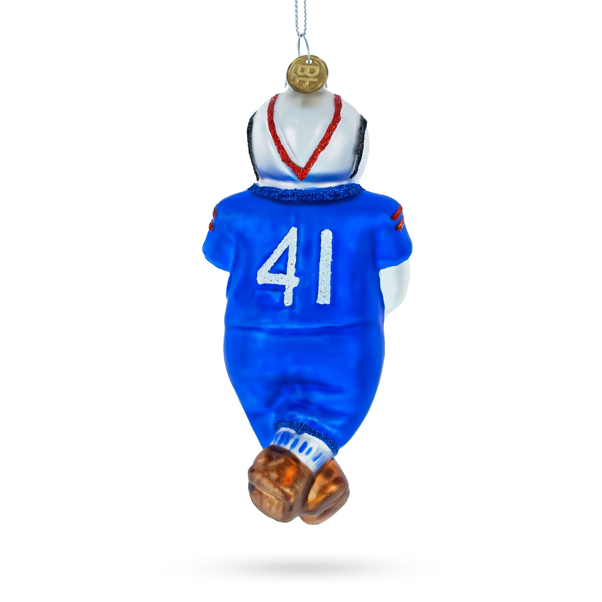 Whimsical Snowman Playing Football - Blown Glass Christmas Ornament