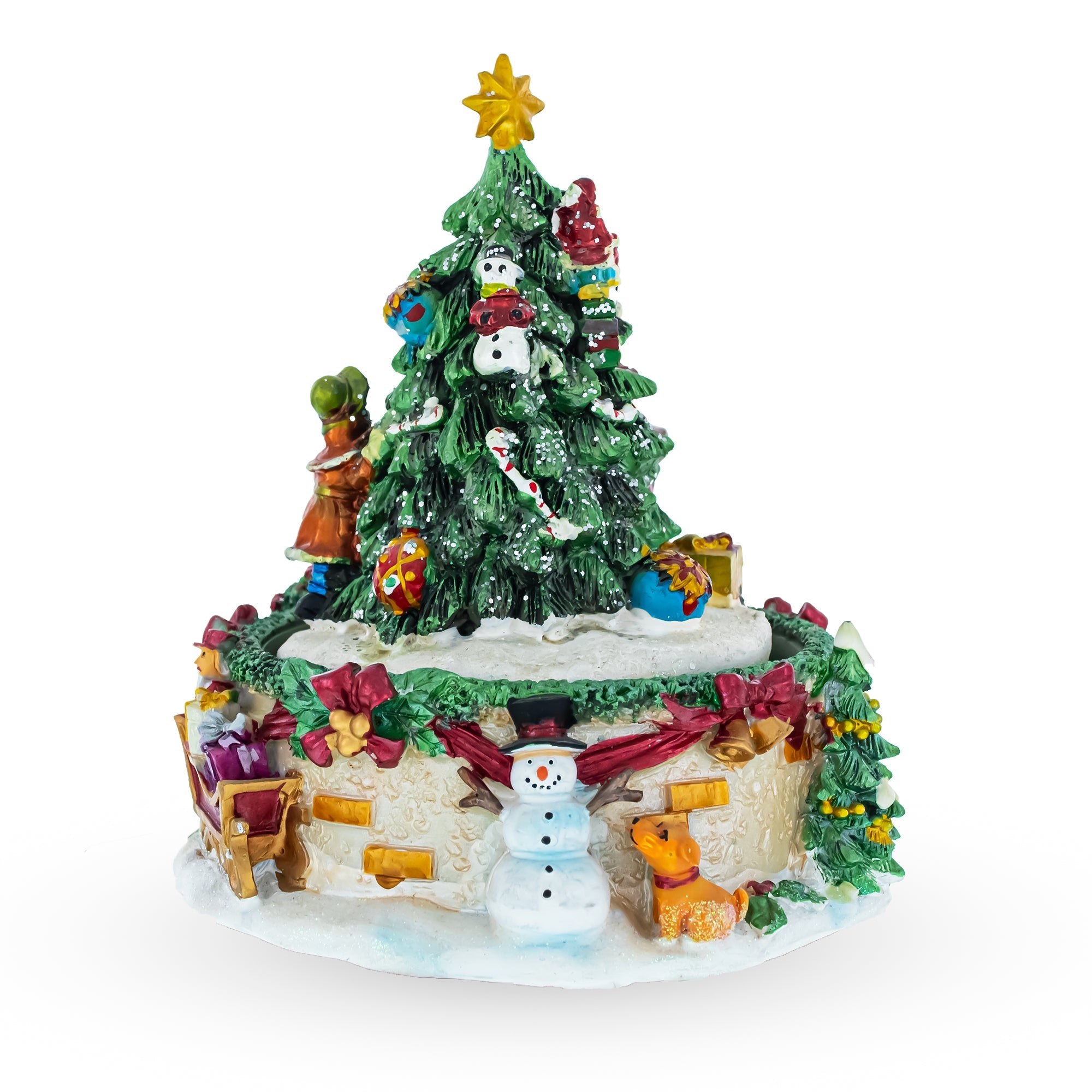 Festive Tree Decorating Duo: Spinning Musical Christmas Figurine With Santa And Girl