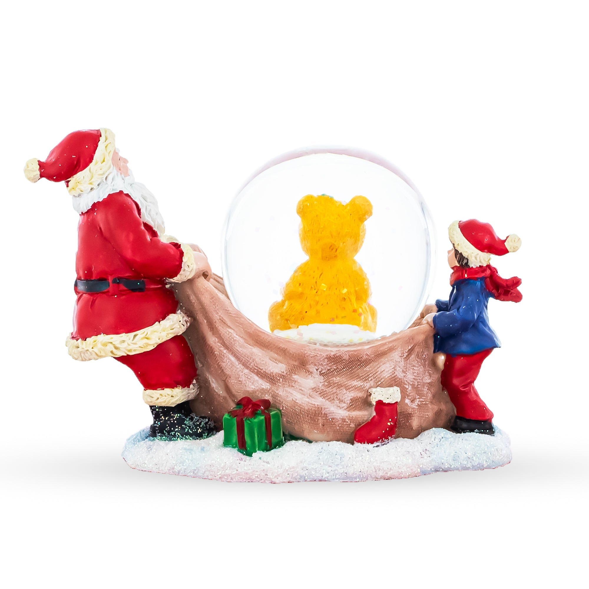 Santa's Teddy Surprise: Mini Water Snow Globe With Gift-unwrapping Scene