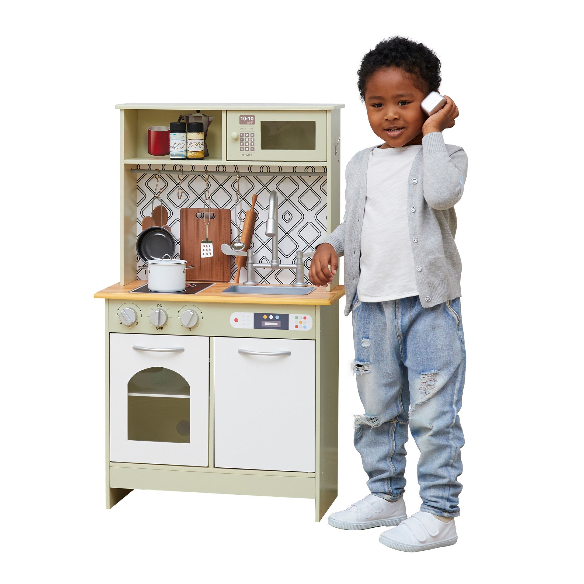 Little Chef Boston Farmhouse Wooden Kitchen Playset, Green/white