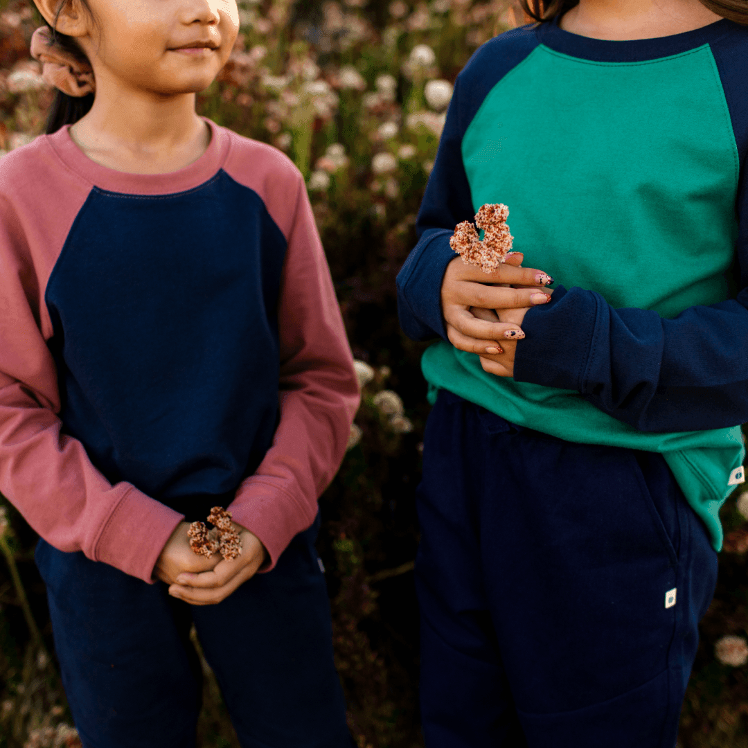 Stevie Raglan Sweatshirt - Navy & Rose Color Block