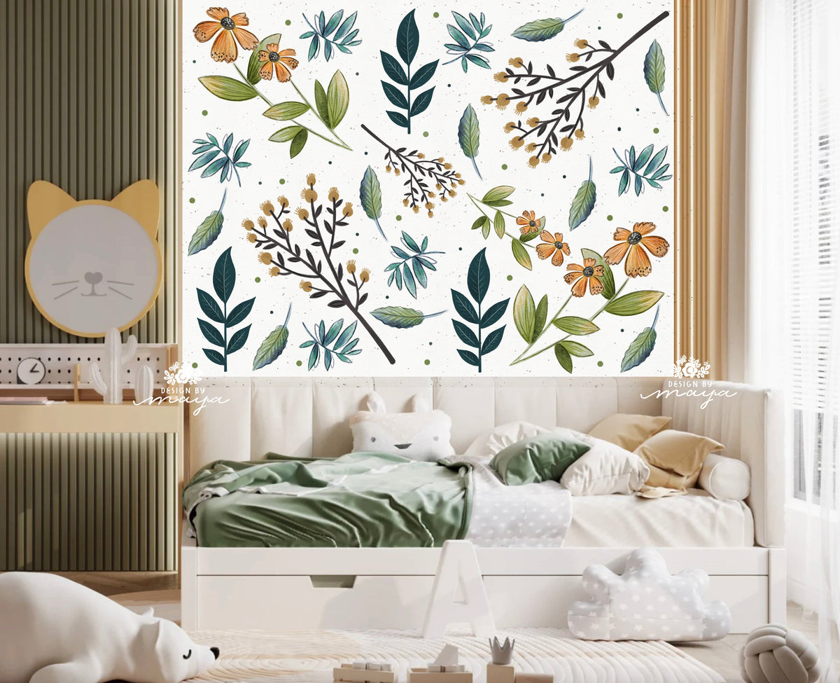 Wild Flowers & Green Leaves - Fabric Nursery Wall Art Decals