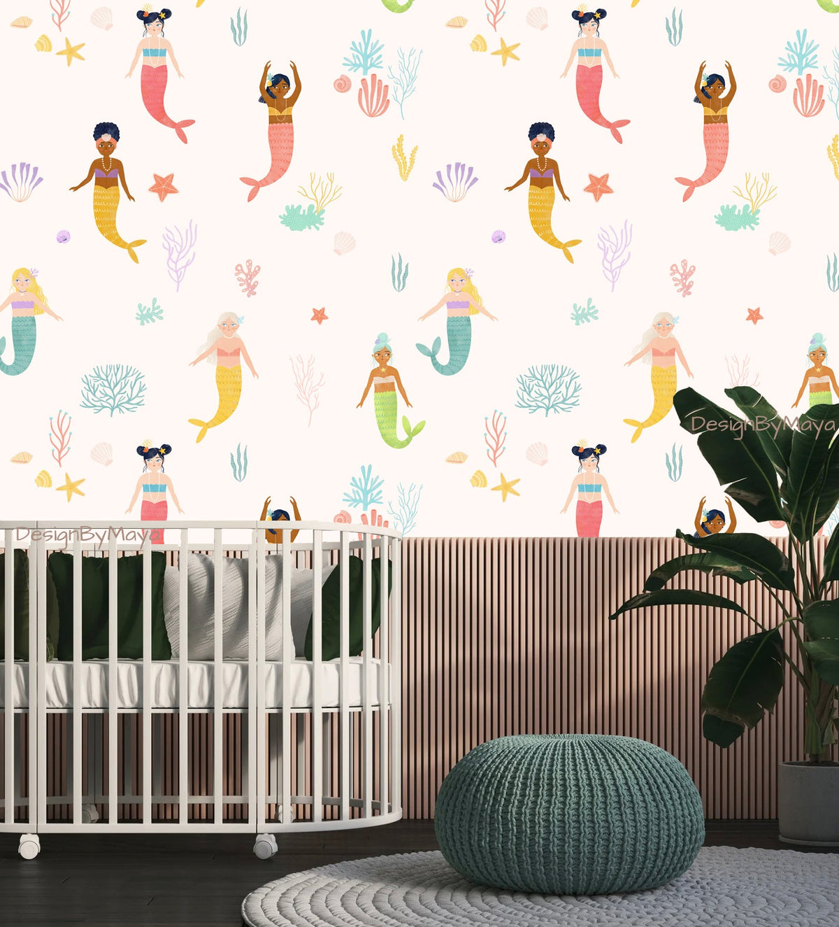 Mermaids And Ocean Foliage - Nursery Wall Decor Wallpapers