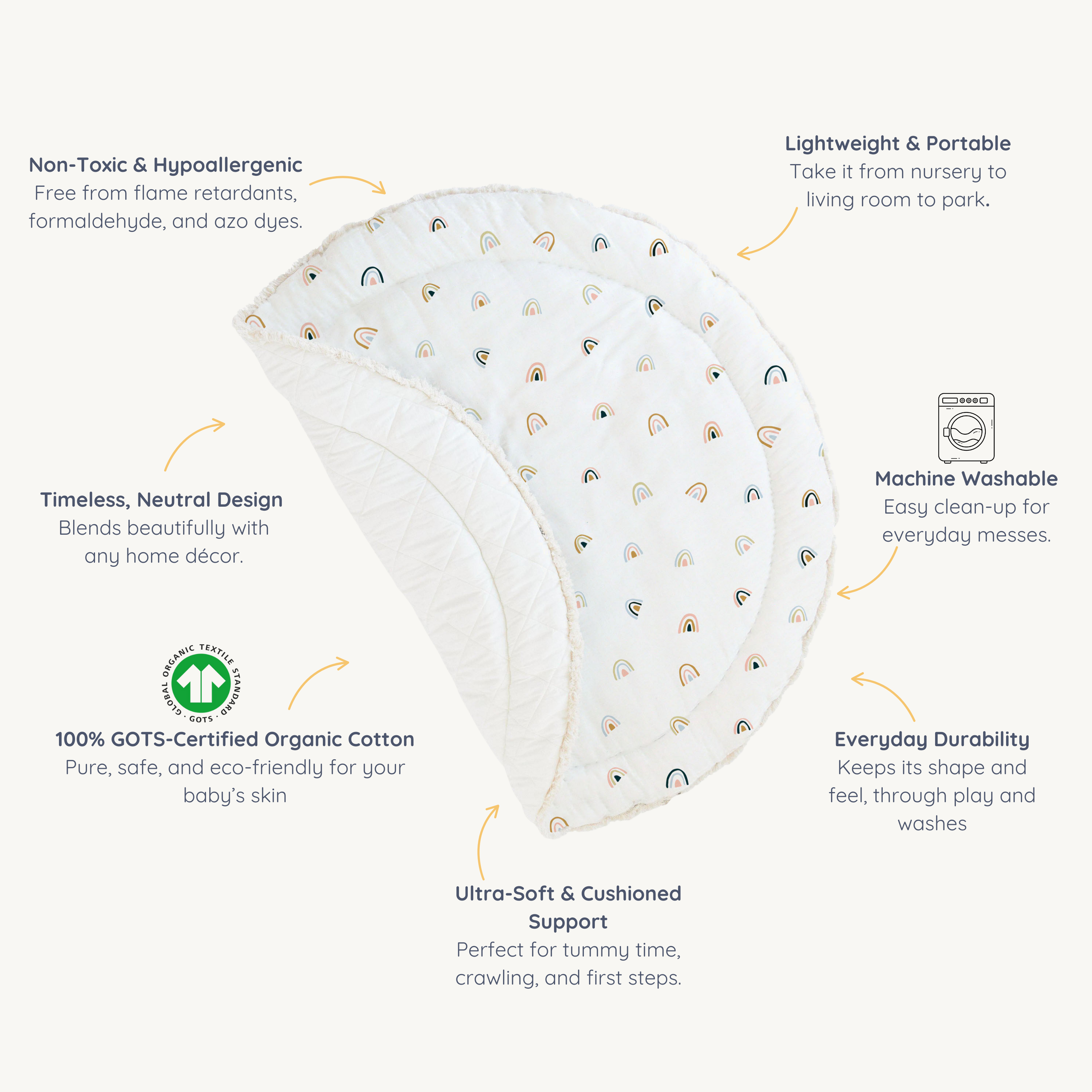 Organic Cotton Quilted Play Mat- Rainbow