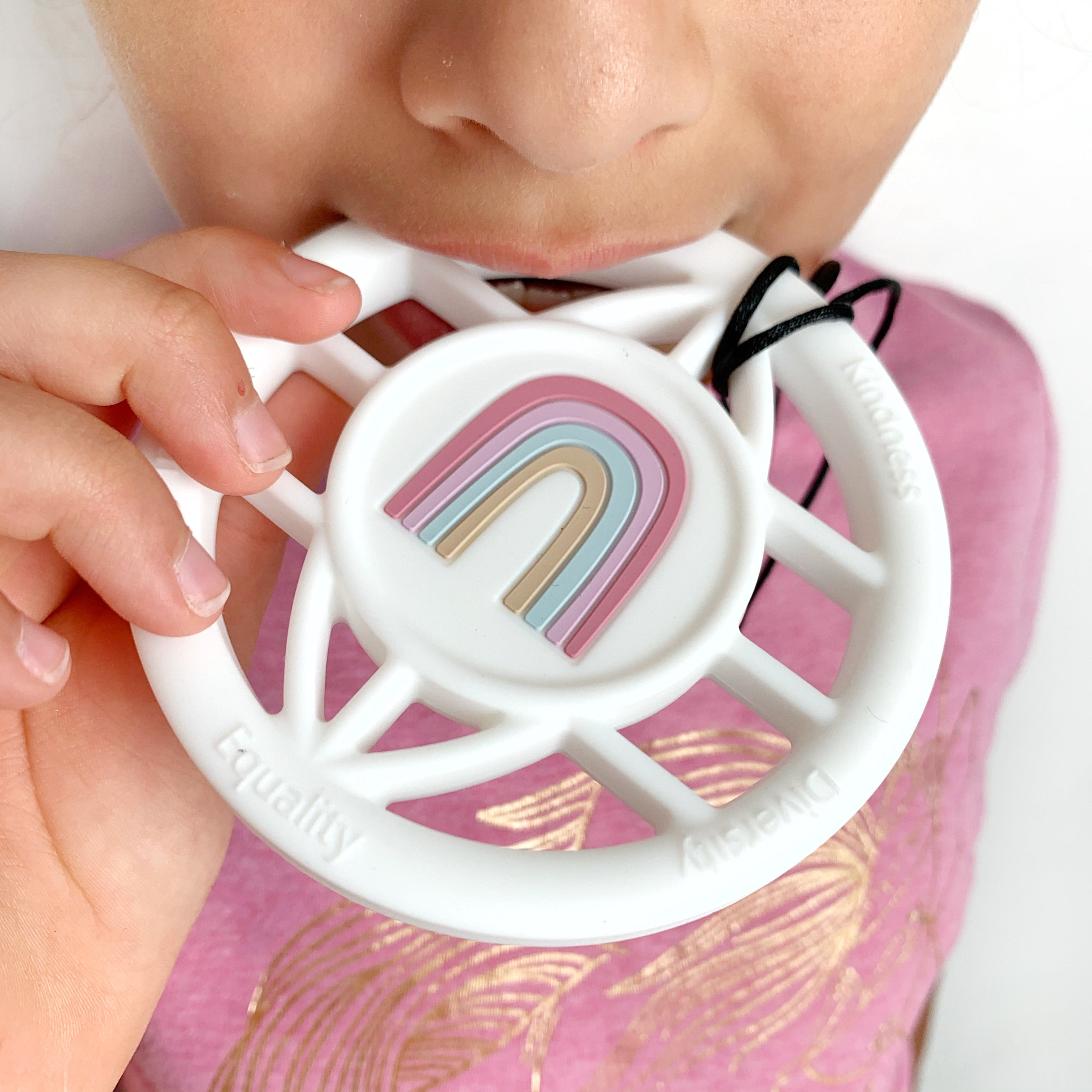 Rainbow World Teether Necklace | Bpa-free Chew Sensory Pendant