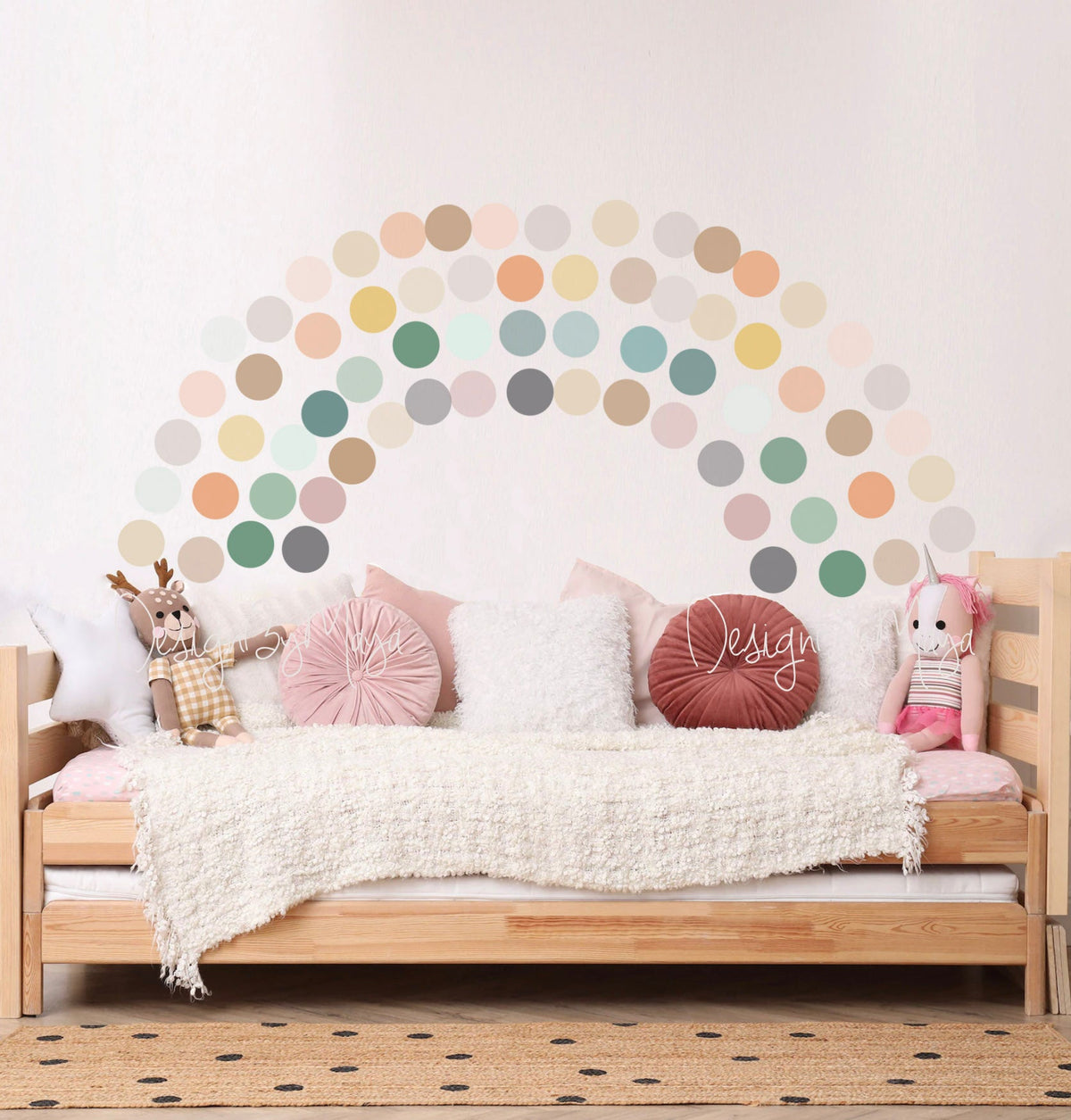 Watercolor Rainbow & Dots - Fabric Nursery Wall Art Decals