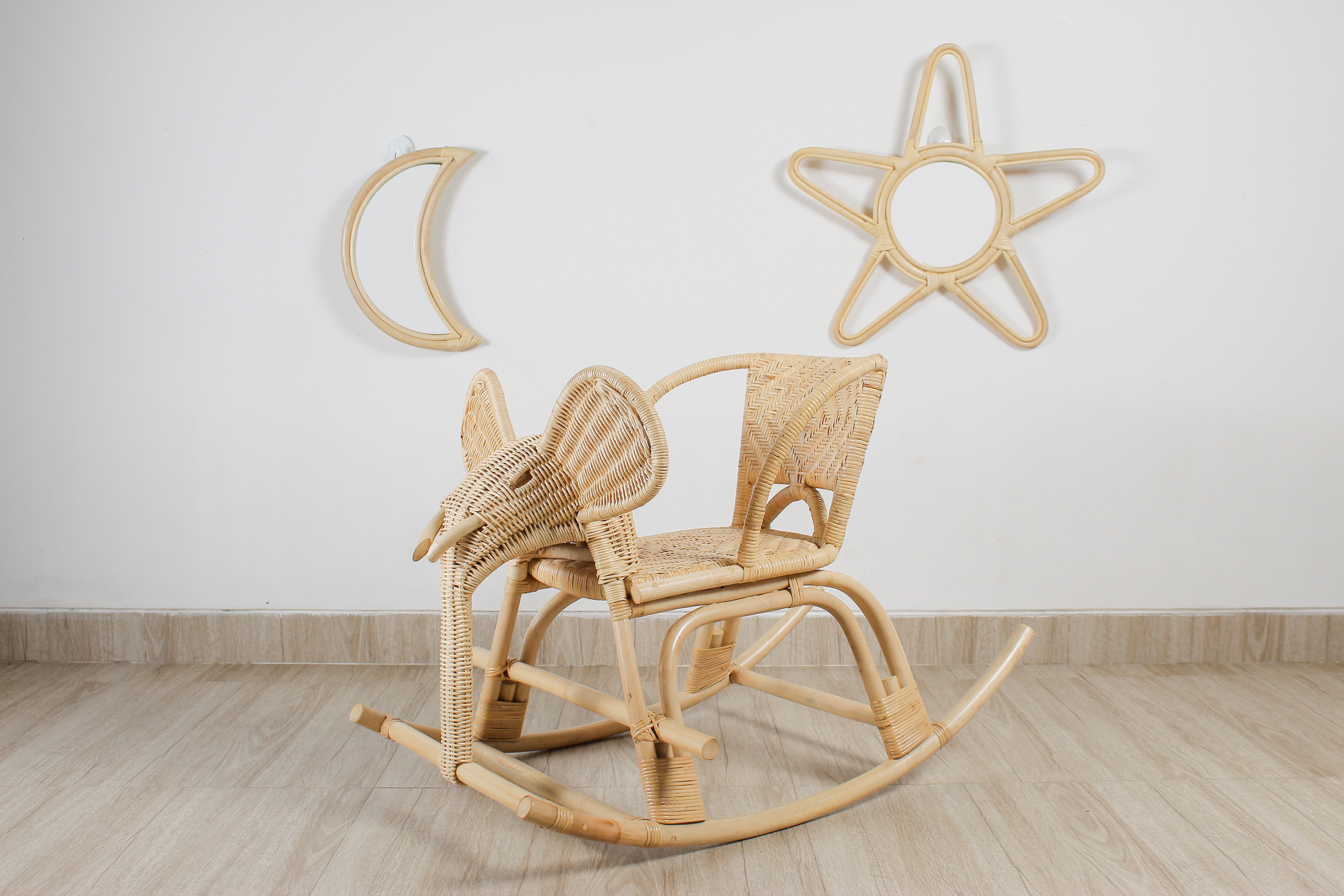 Rattan Star Wall Mirror – Boho & Space Kids Room Decor - Celestial Theme - Universe Theme Kids Room