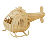Rattan Toy Helicopter – Handcrafted Boho Pretend Play Toy For Kids | Montessori Airplane Nursery Decor