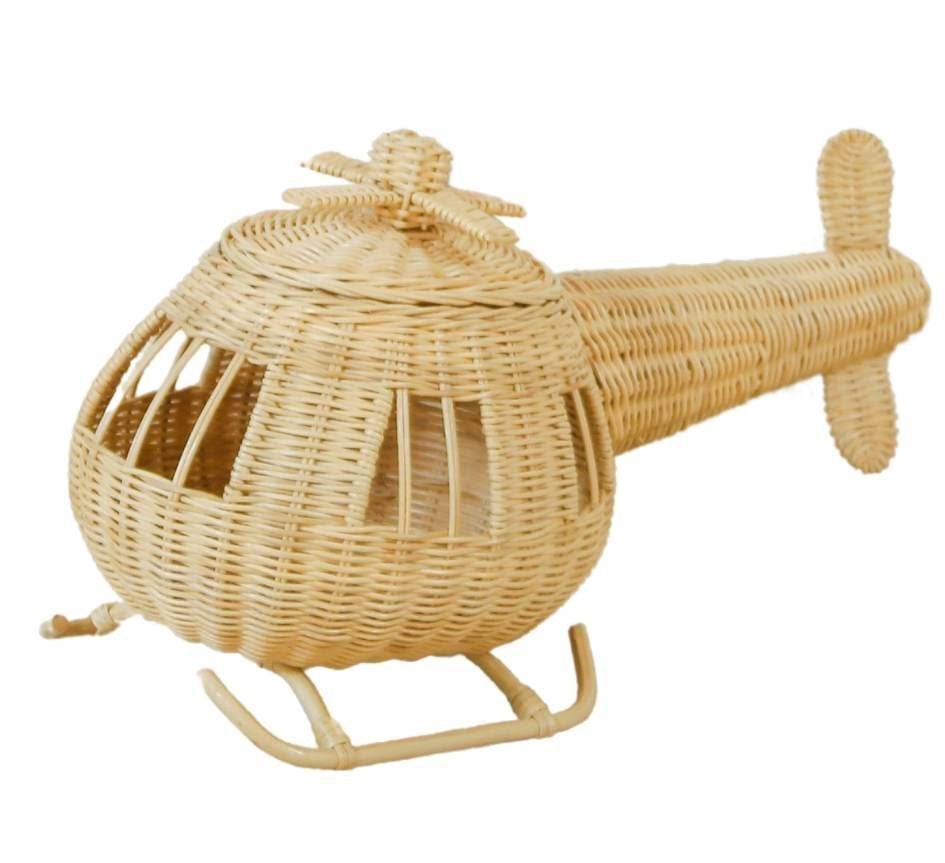 Rattan Toy Helicopter – Handcrafted Boho Pretend Play Toy For Kids | Montessori Airplane Nursery Decor
