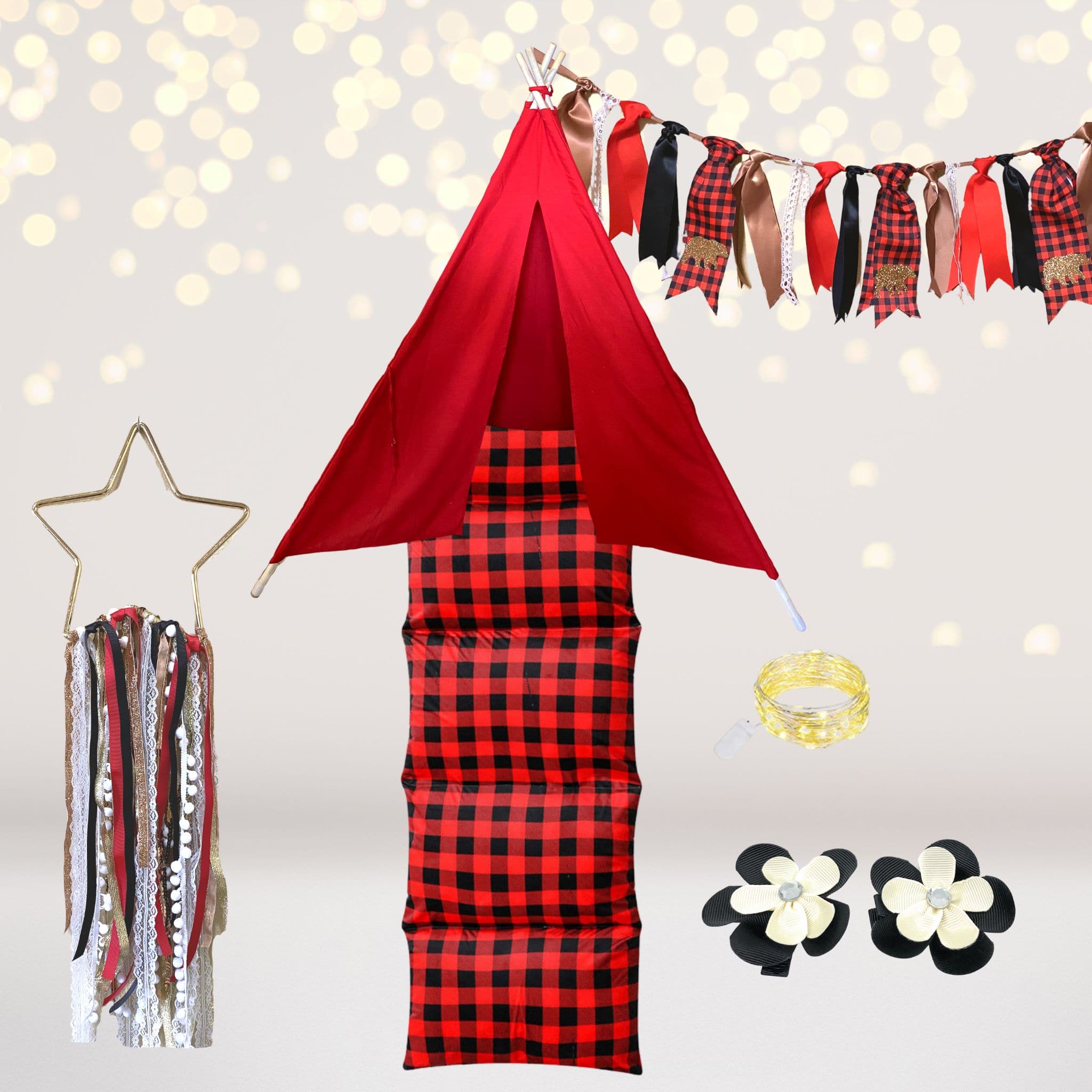 Red And Black Buffalo Plaid Teepee Tent Play Set, Buffalo Plaid Holiday Decor