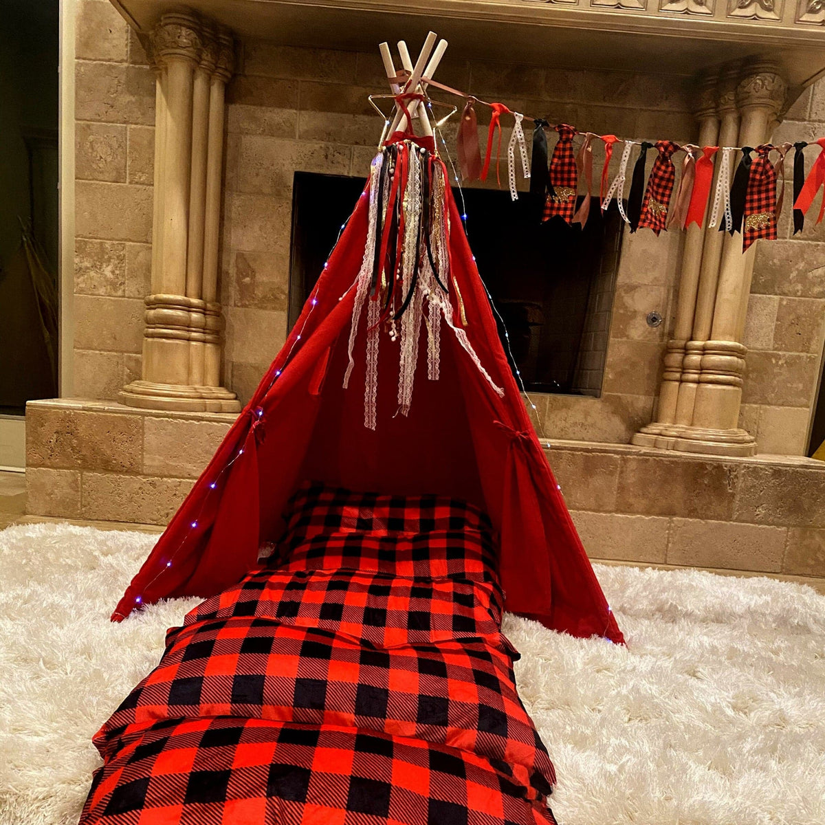 Red And Black Buffalo Plaid Teepee Tent Play Set, Buffalo Plaid Holiday Decor