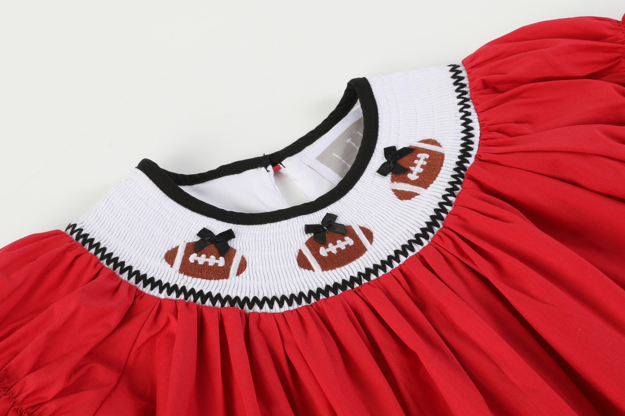 Red And Black Football Smocked Bishop Dress
