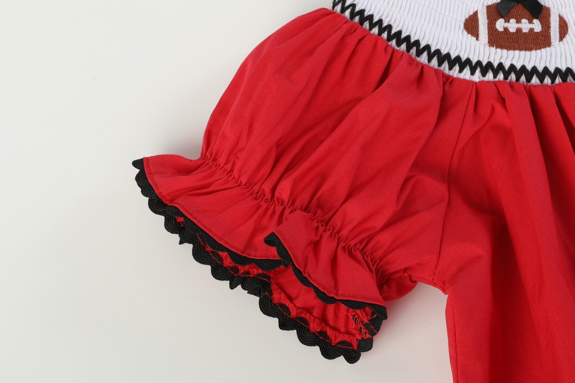 Red And Black Football Smocked Bishop Dress