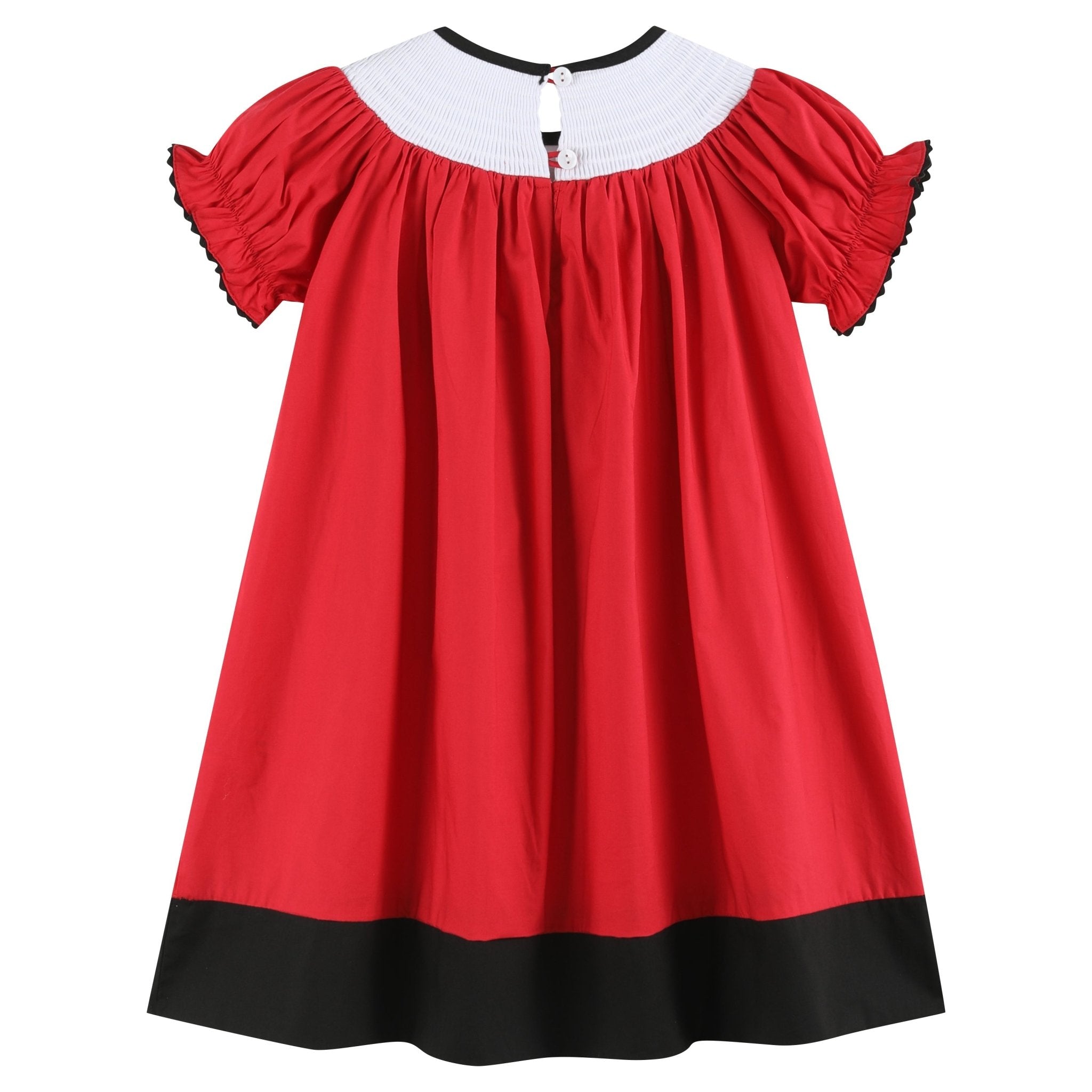 Red And Black Football Smocked Bishop Dress