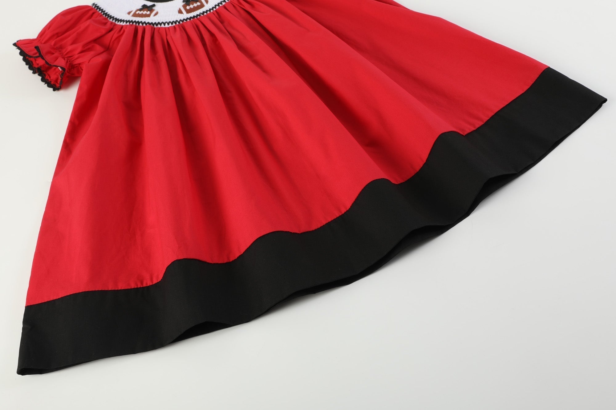 Red And Black Football Smocked Bishop Dress