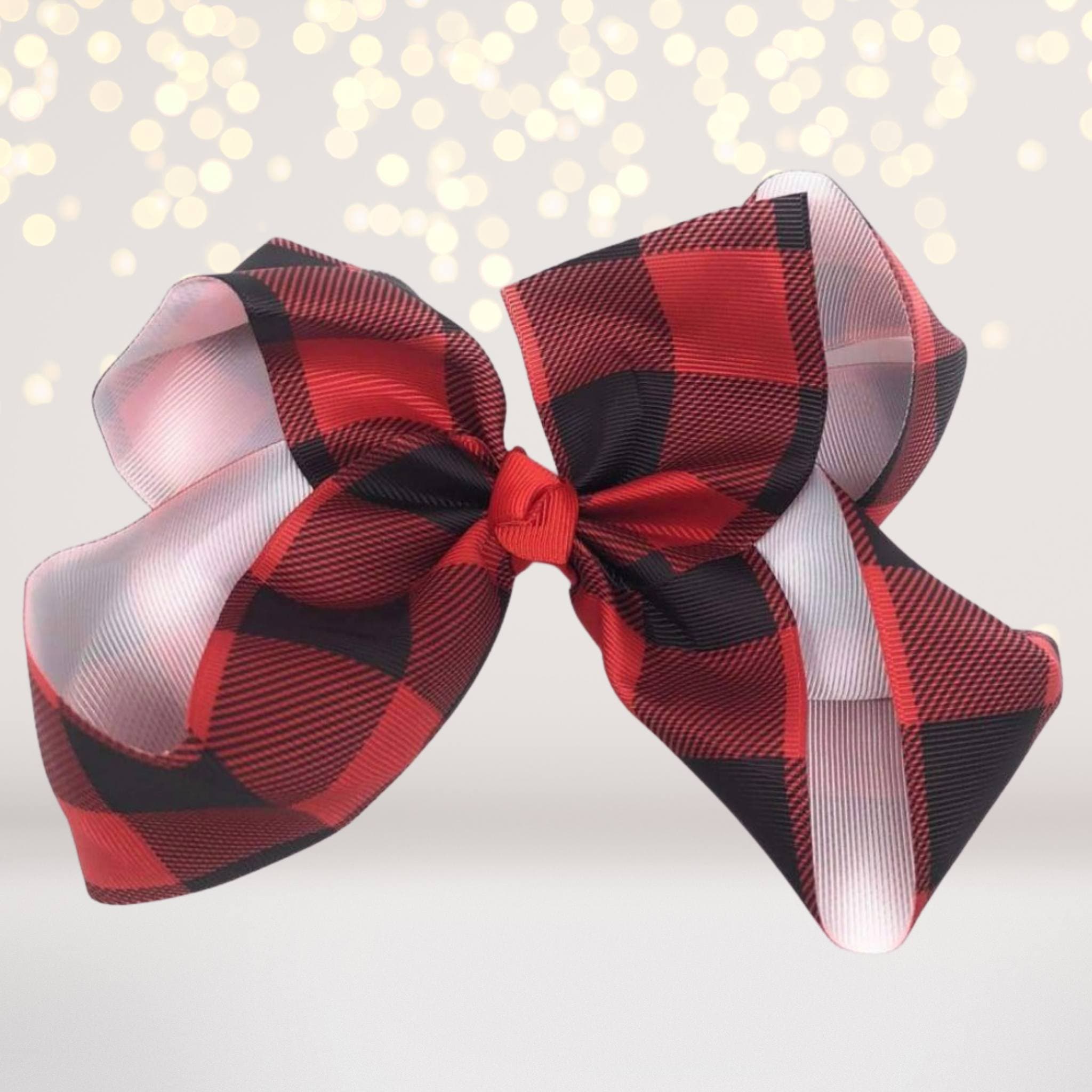 Red And Black Plaid Hair Bow, Red Lumberjack Print Bow