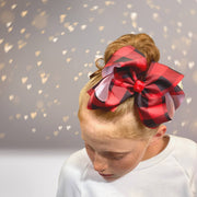 Red And Black Plaid Hair Bow, Red Lumberjack Print Bow