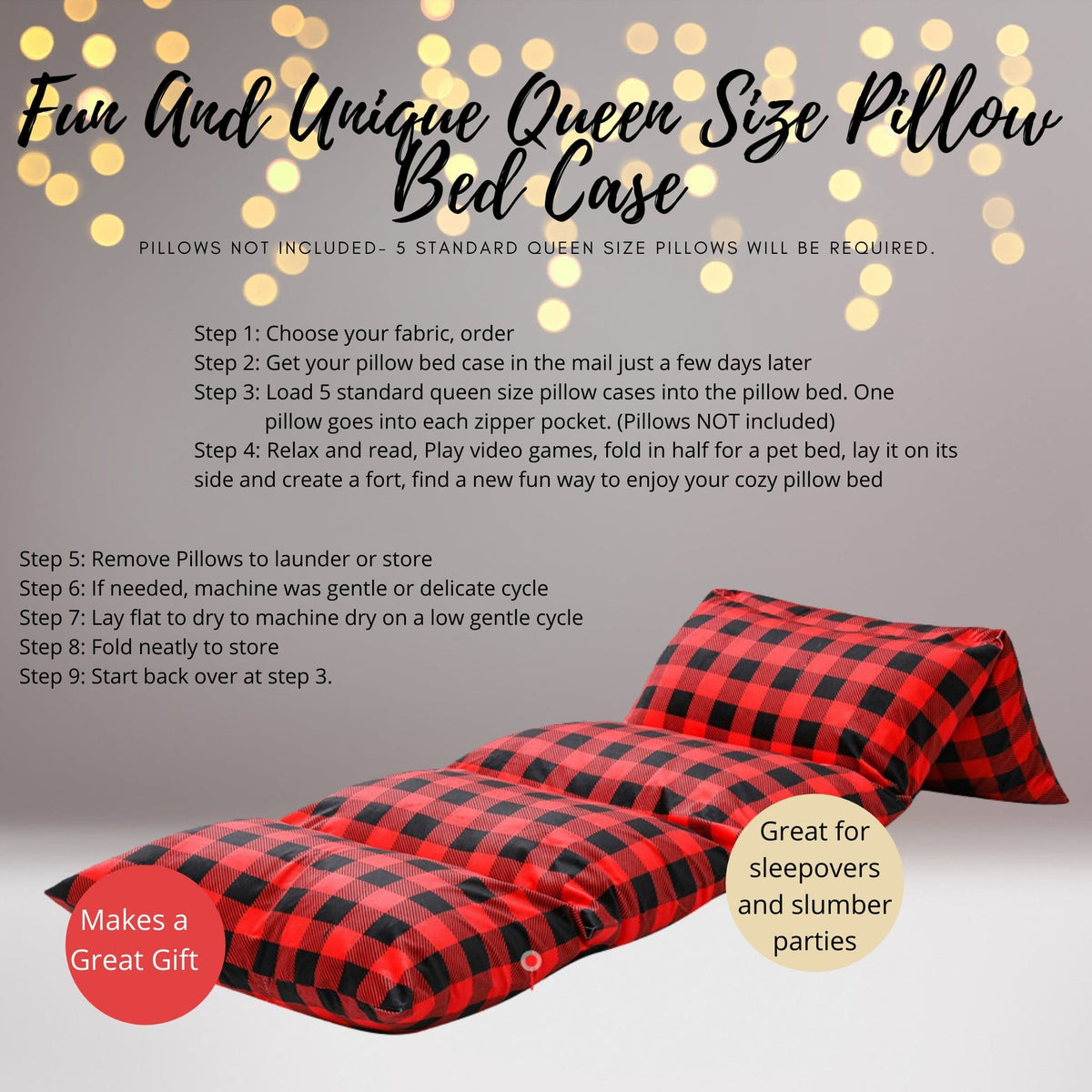 Red And Black Plaid Pillow Bed Case, Lumberjack Print Floor Lounger Holiday Gift