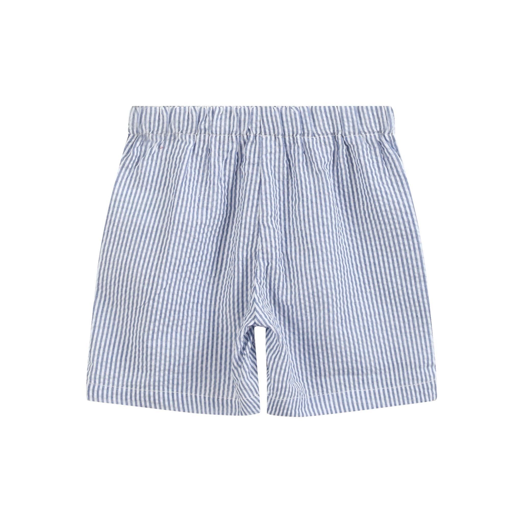 Red And Blue Baseball Smocked Shirt And Shorts Set