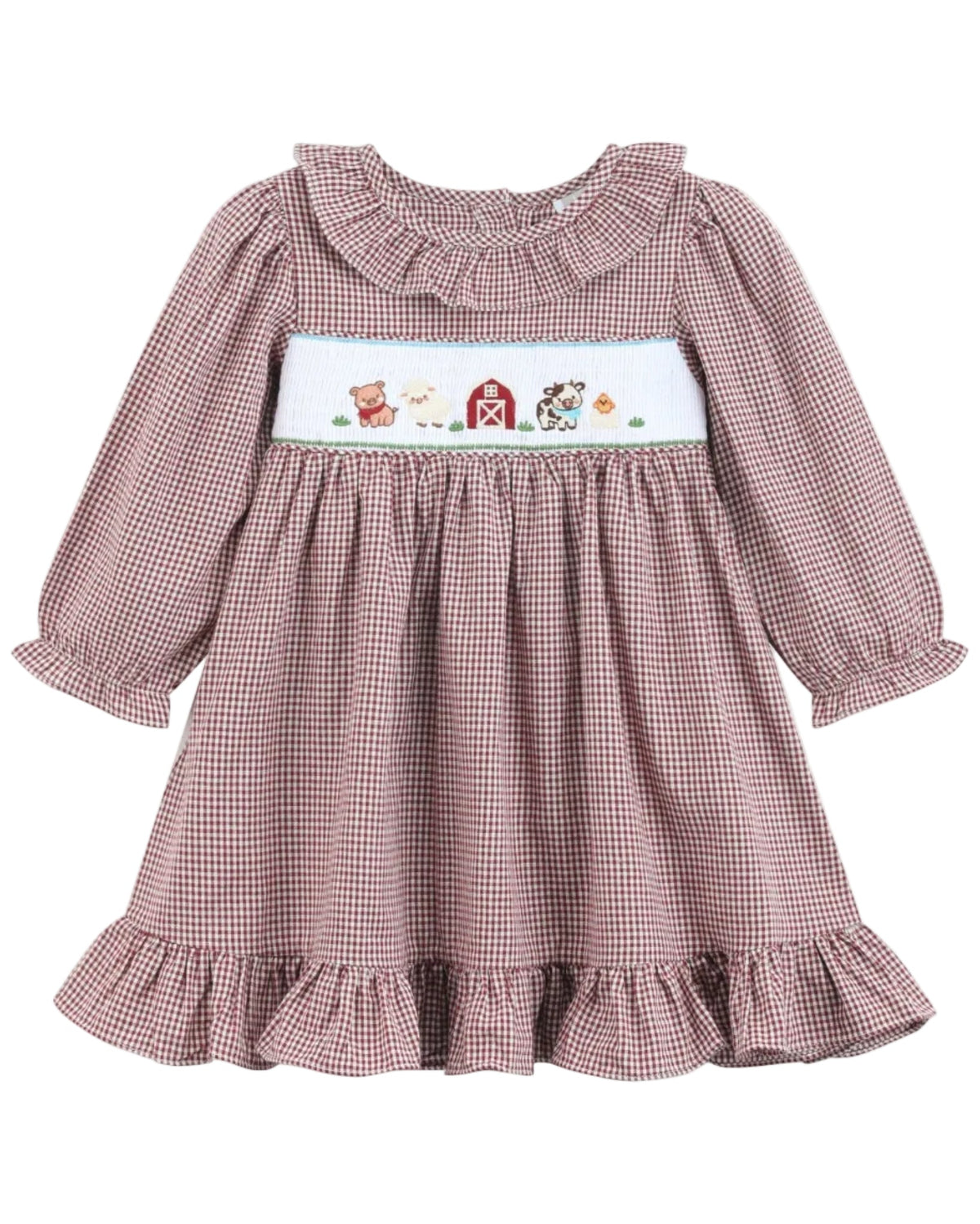Red And Cream Gingham Farm Smocked Dress