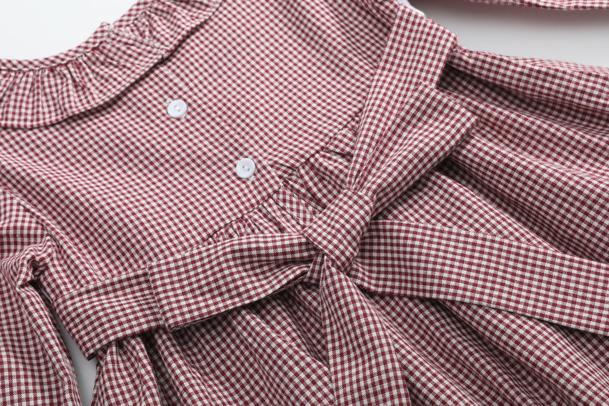 Red And Cream Gingham Farm Smocked Dress