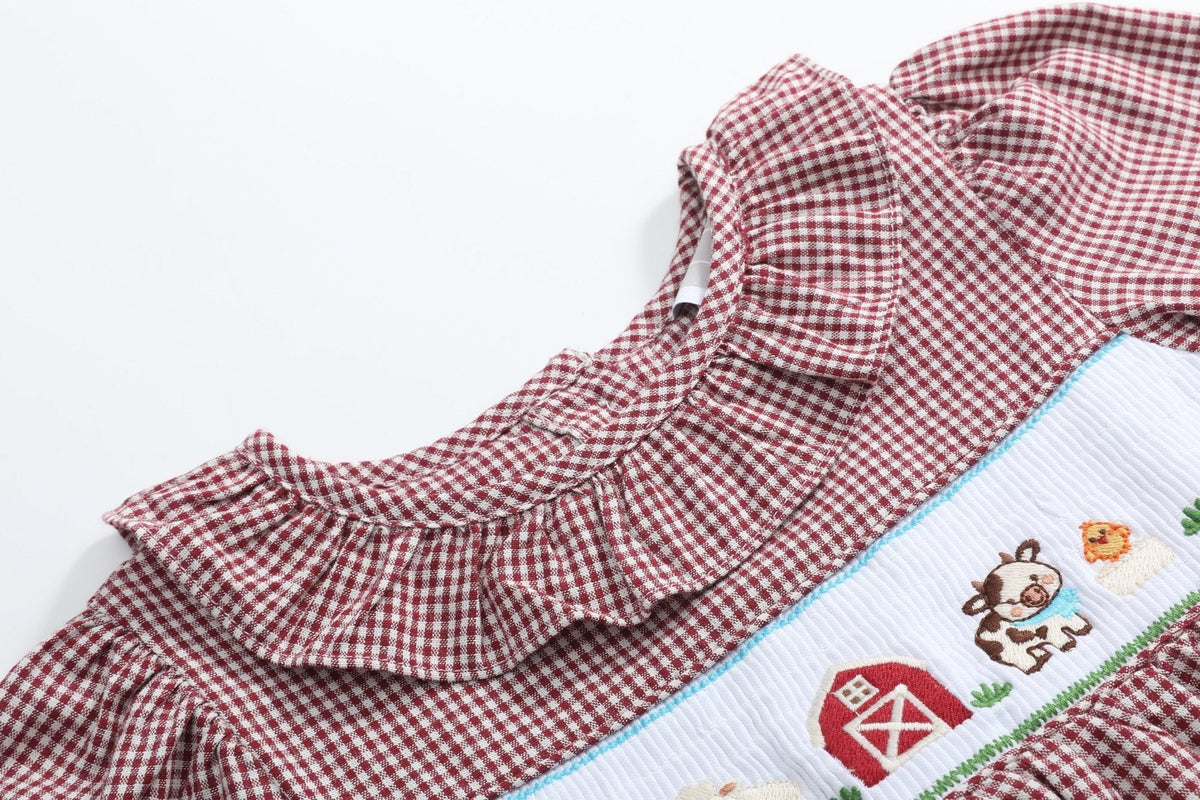 Red And Cream Gingham Farm Smocked Dress