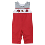 Red And Gray Football Smocked Overalls