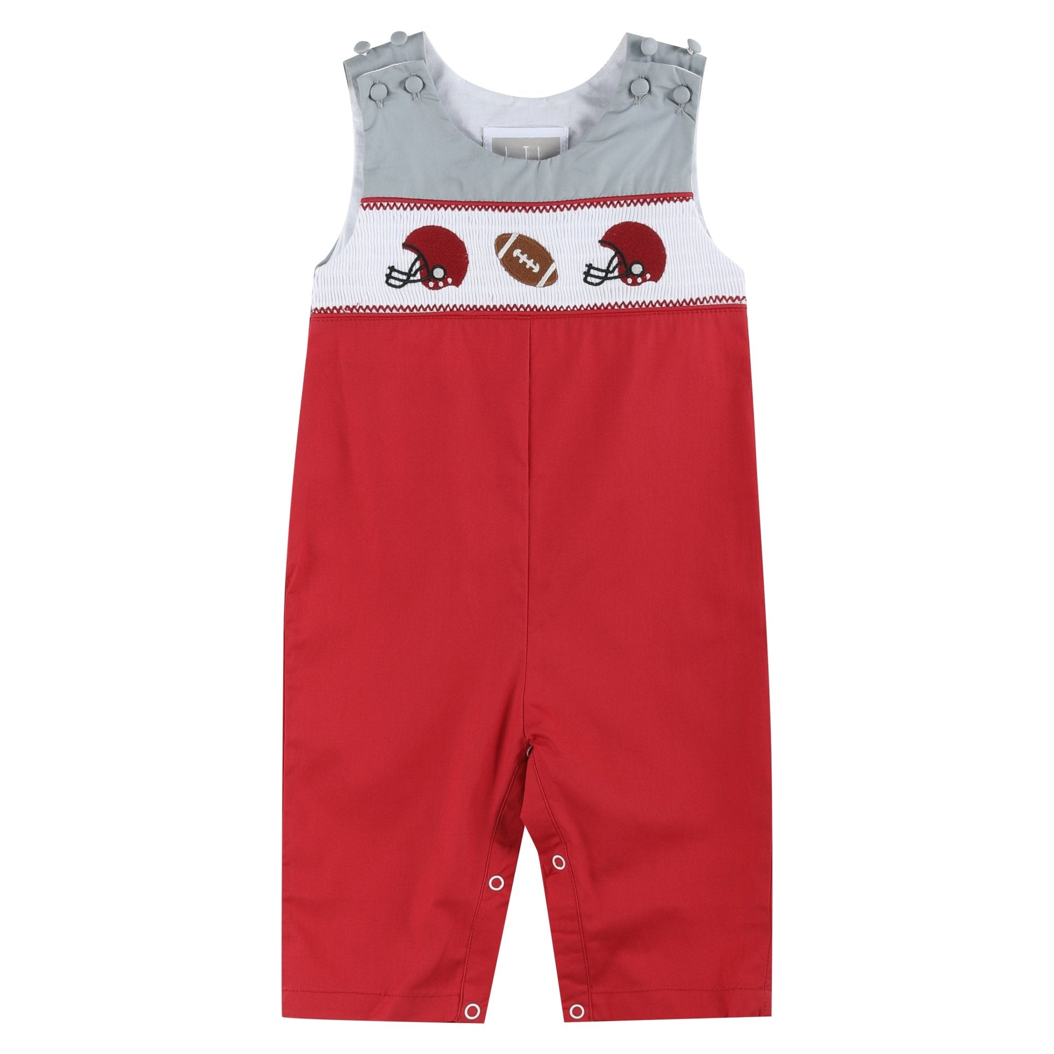 Red And Gray Football Smocked Overalls