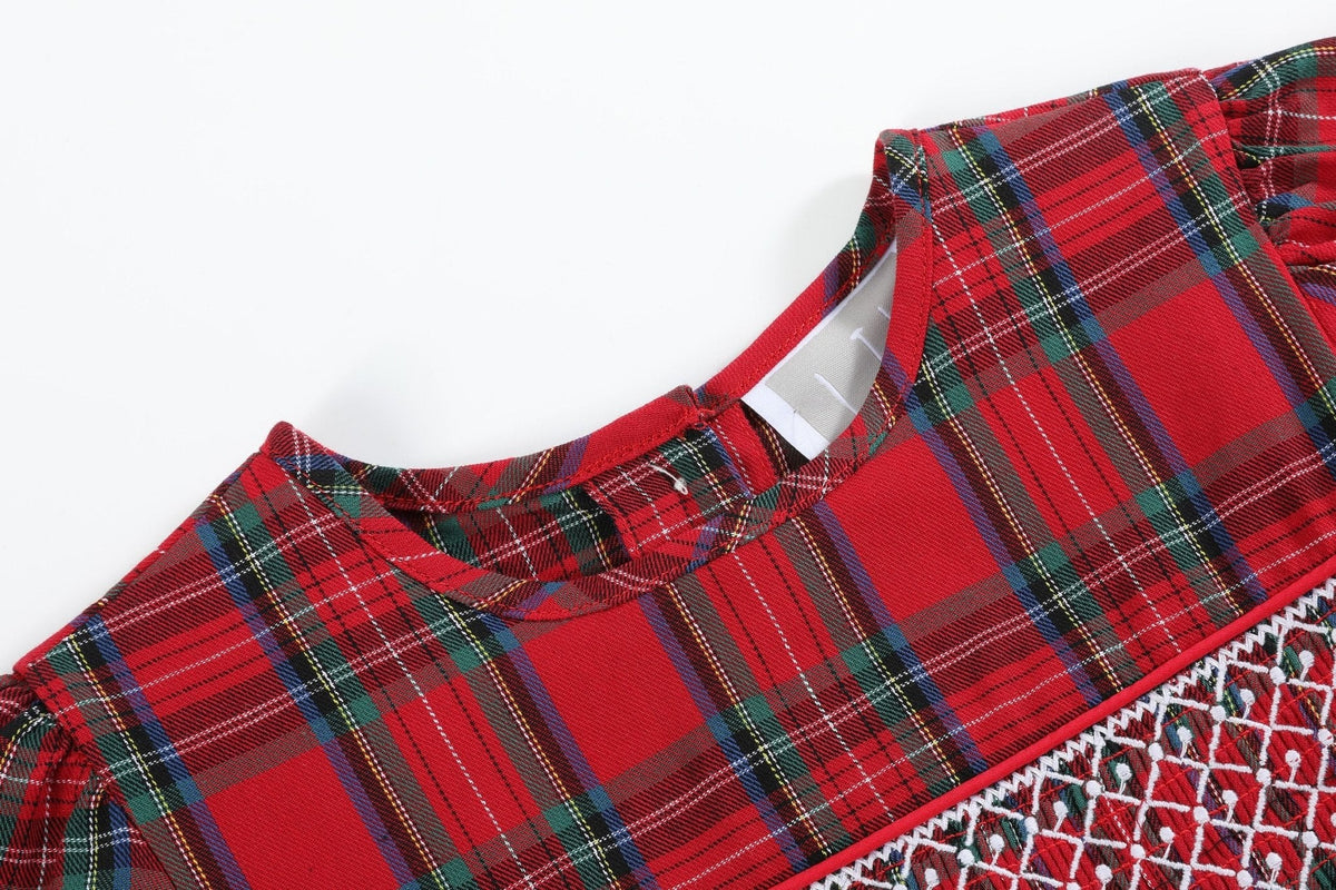 Red And Green Christmas Plaid Smocked Dress
