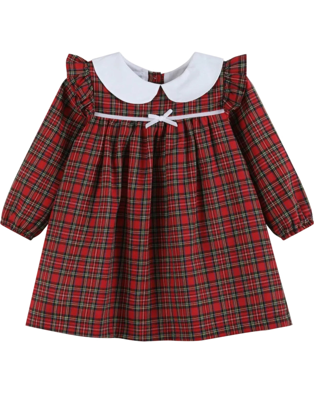 Red Christmas Plaid Colllared Ruffle Dress