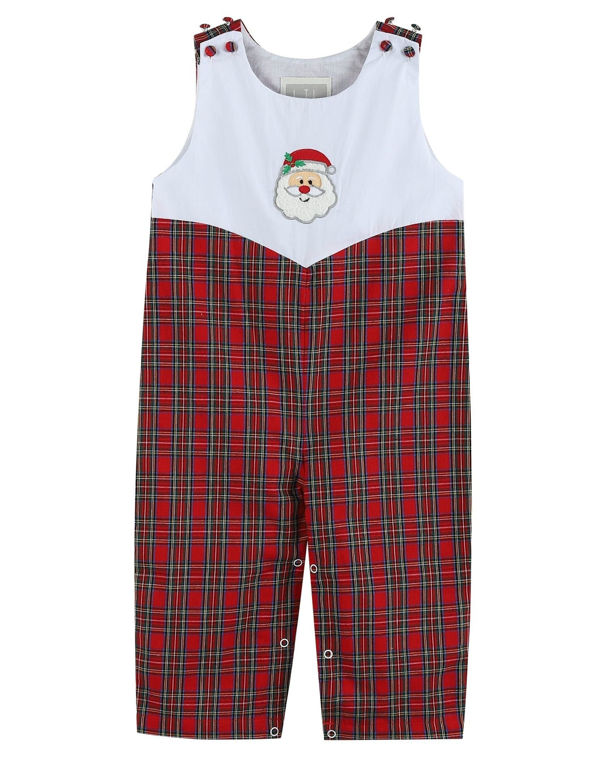 Red Christmas Plaid Santa Yoke Overalls