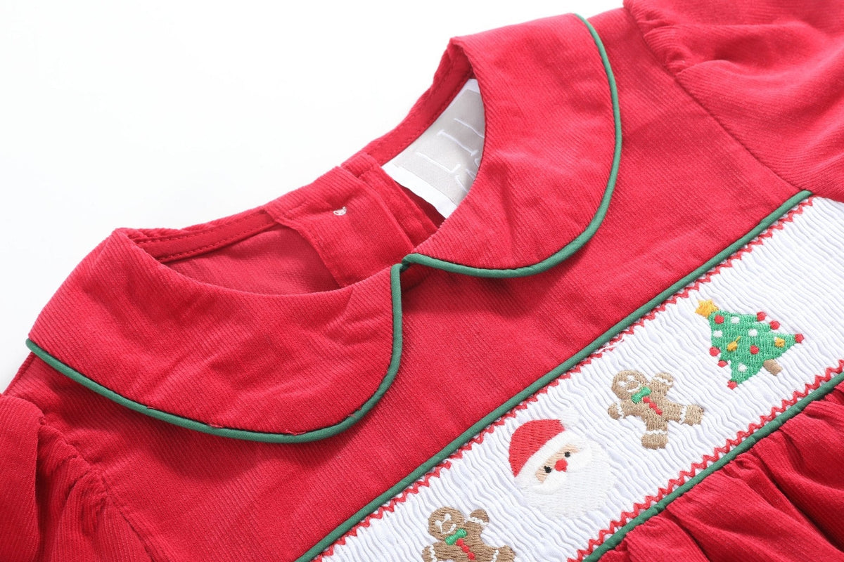Red Corduroy Christmas Smocked Dress And Bloomers