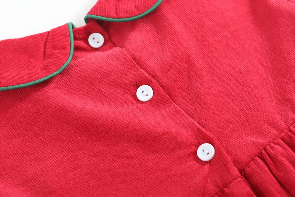 Red Corduroy Christmas Smocked Dress And Bloomers