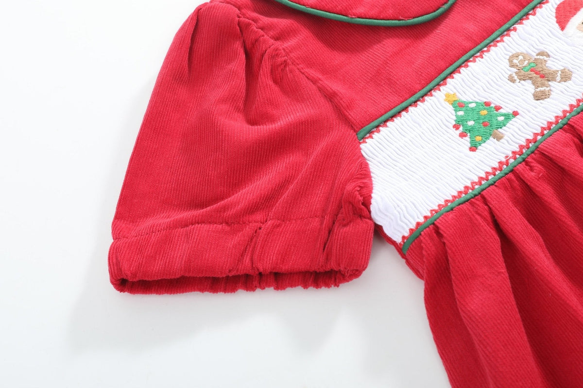 Red Corduroy Christmas Smocked Dress And Bloomers