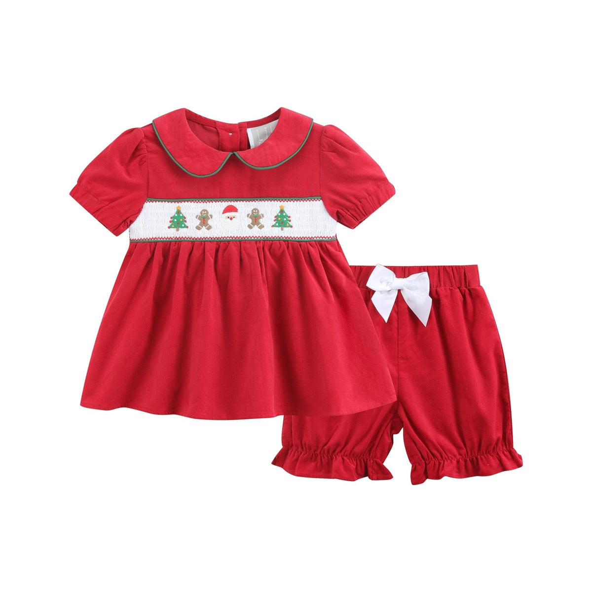 Red Corduroy Christmas Smocked Dress And Bloomers