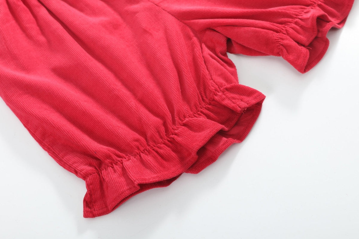Red Corduroy Christmas Smocked Dress And Bloomers