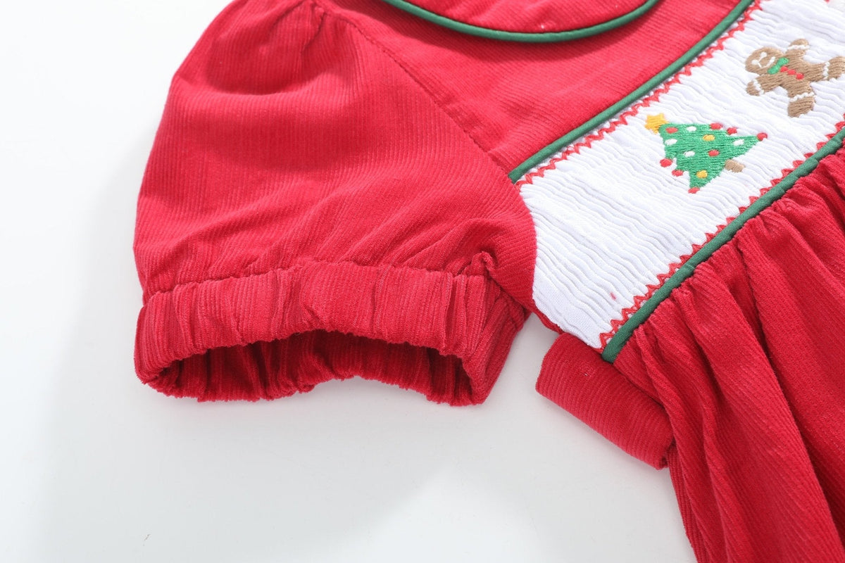 Red Corduroy Christmas Smocked Dress