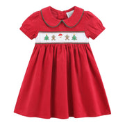 Red Corduroy Christmas Smocked Dress
