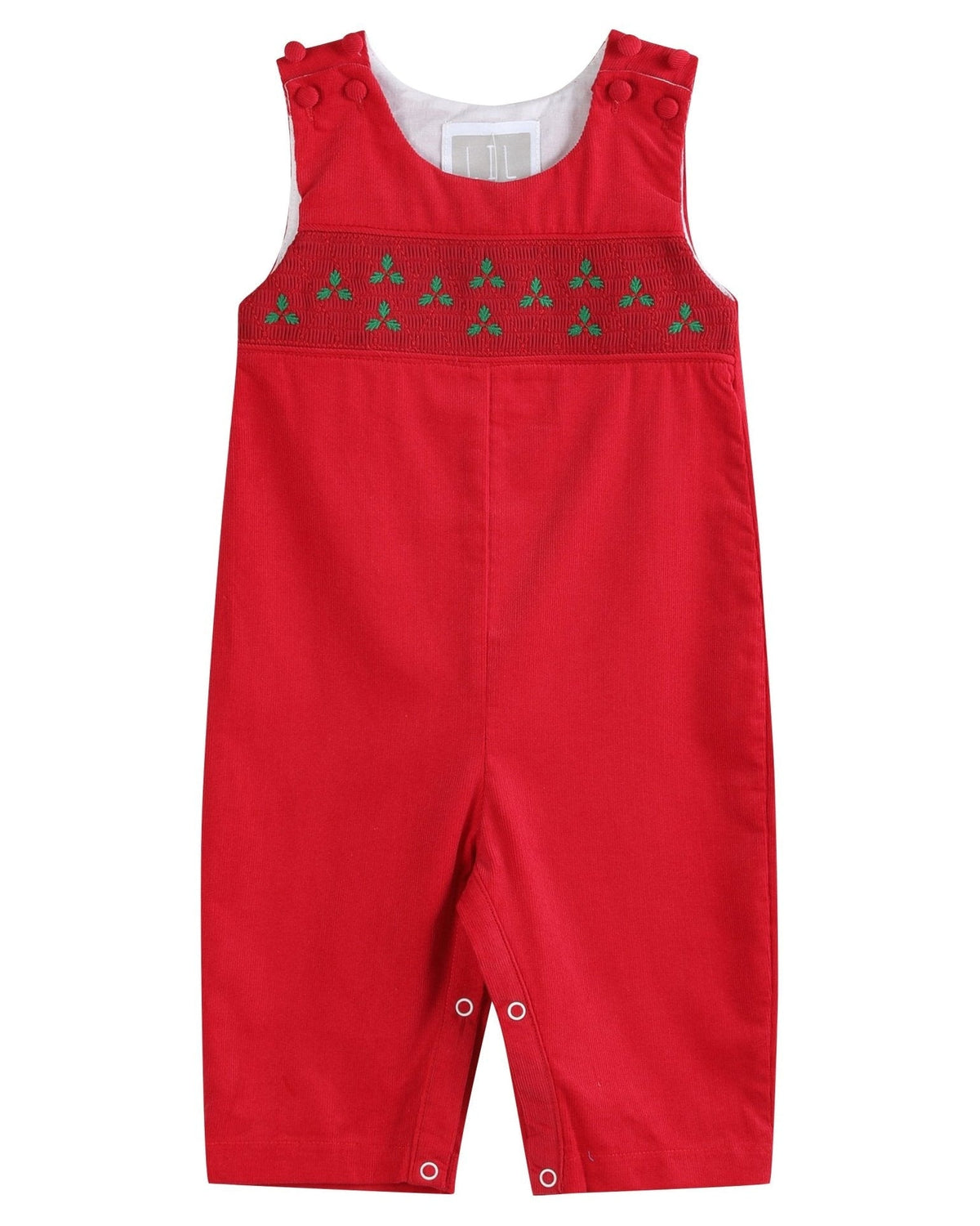 Red Corduroy Mistletoe Smocked Overalls