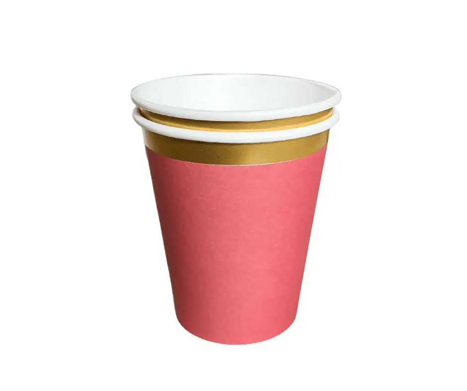 Red Cups With Gold Trim, 8 Pack
