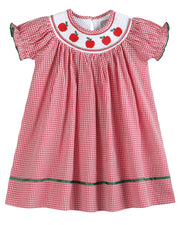 Red Gingham Apple Smocked Bishop Dress
