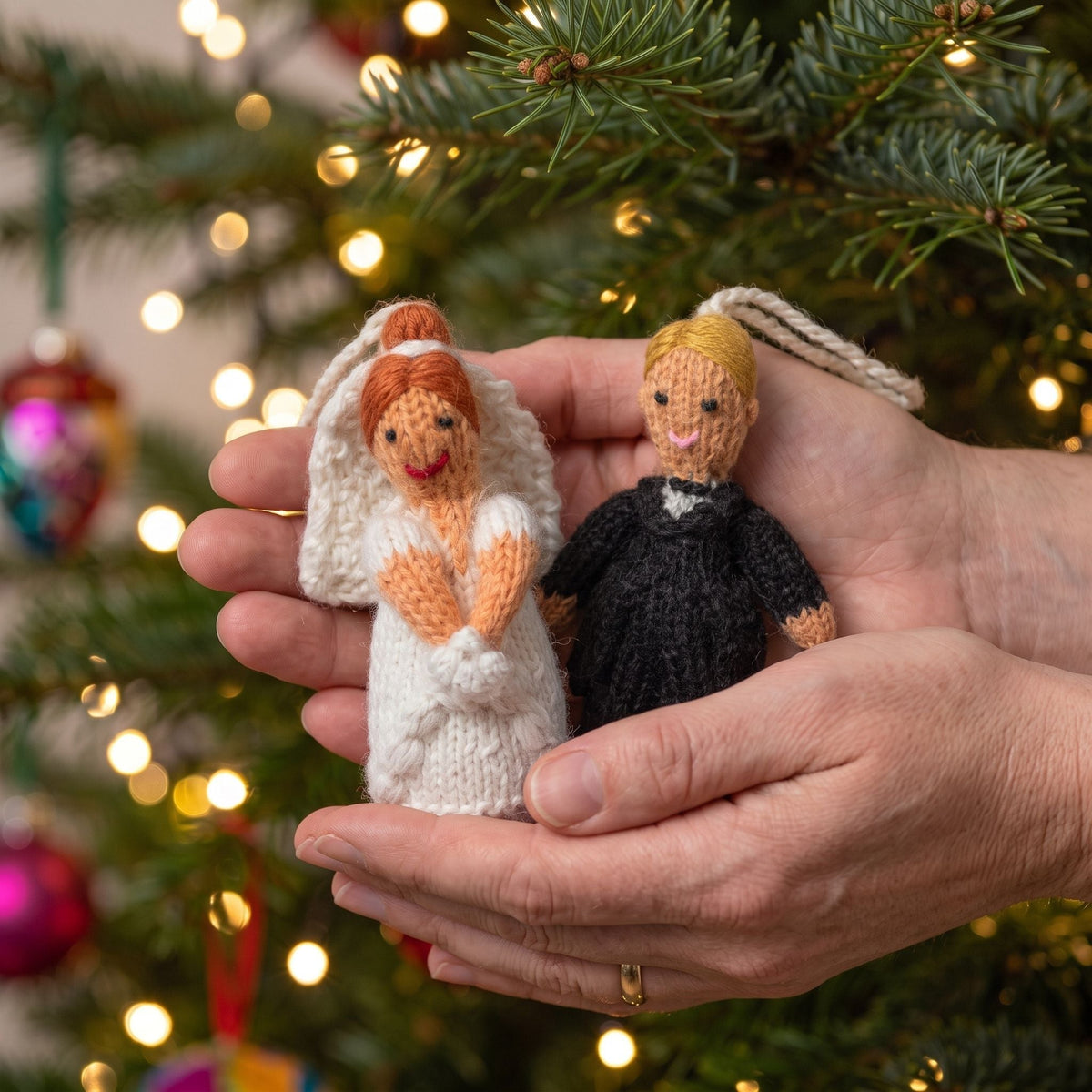 Red Head Bride Ornament Hand Knit Wedding Ornament