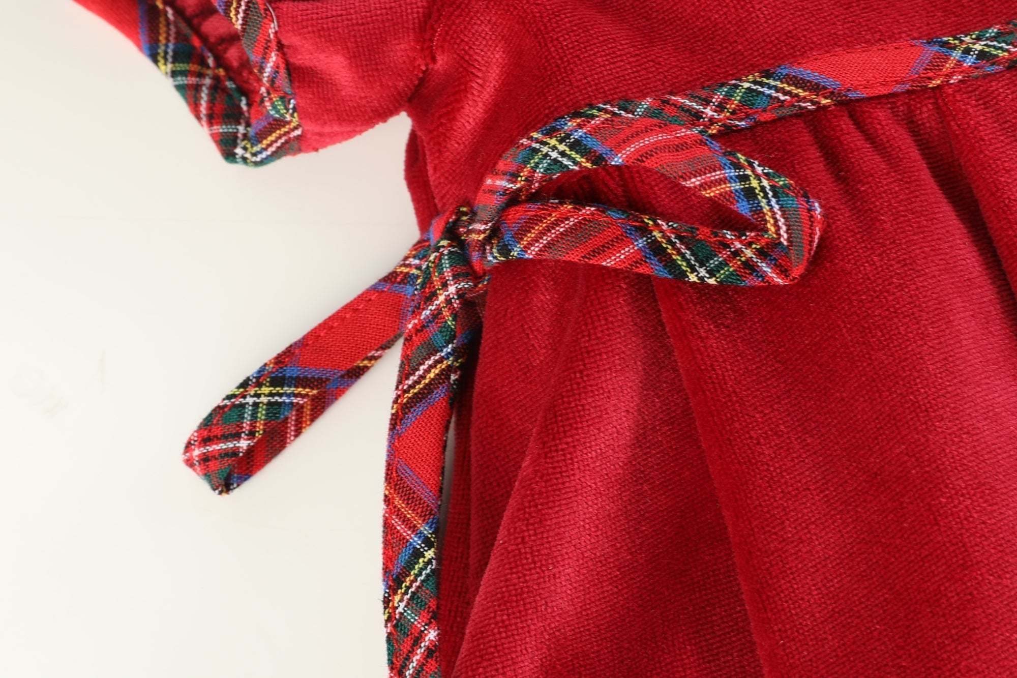 Red Velvet And Christmas Plaid Bow Dress
