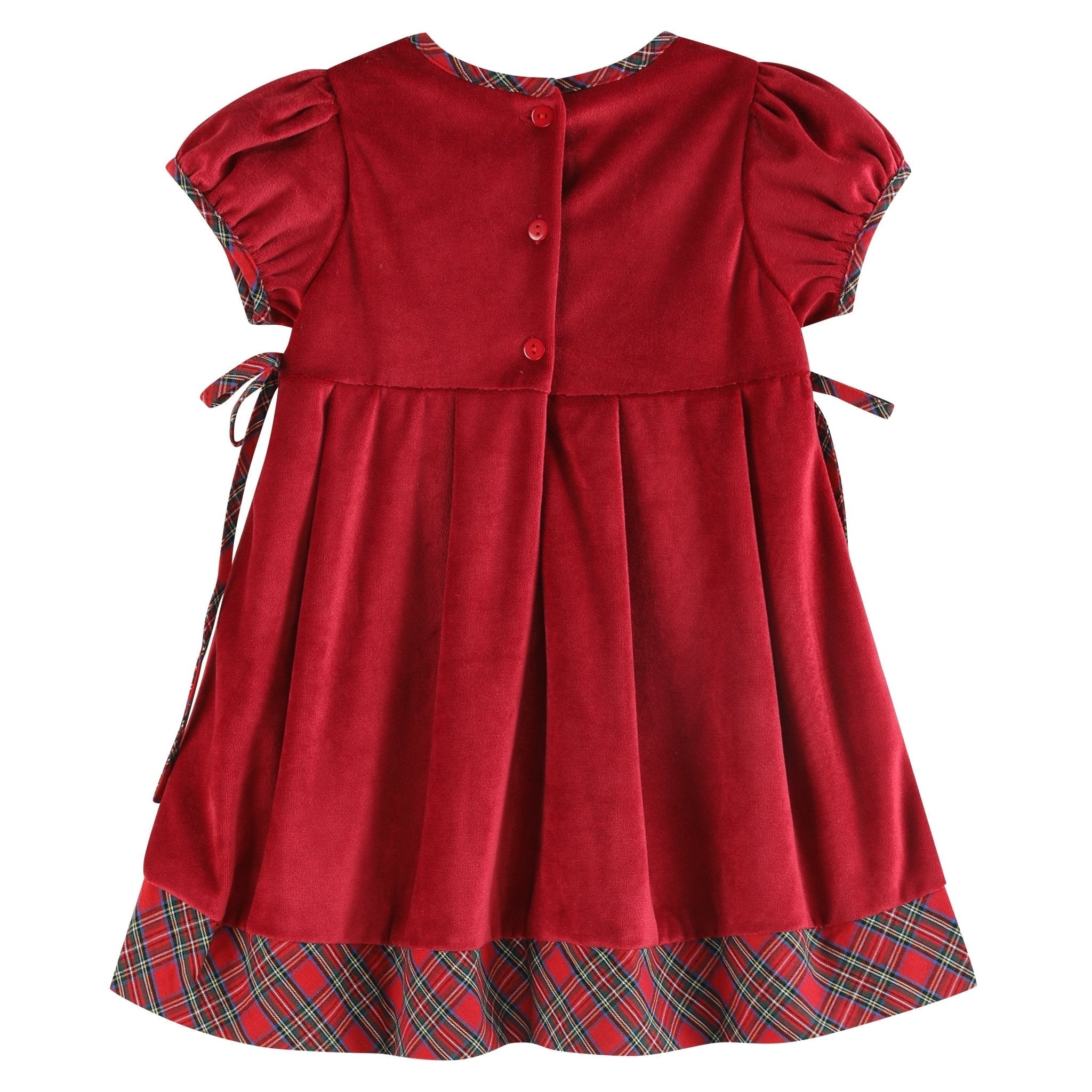 Red Velvet And Christmas Plaid Bow Dress