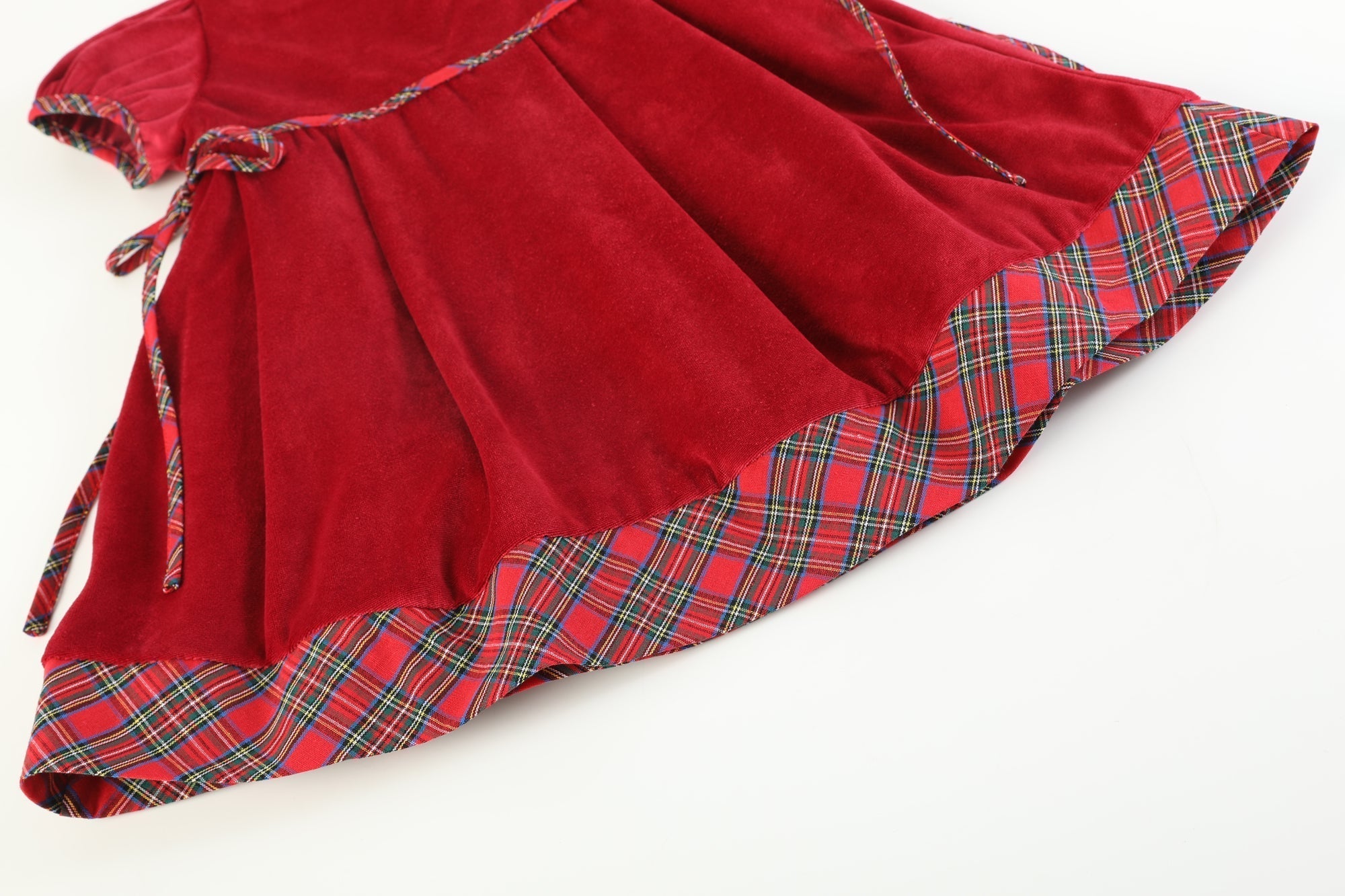 Red Velvet And Christmas Plaid Bow Dress