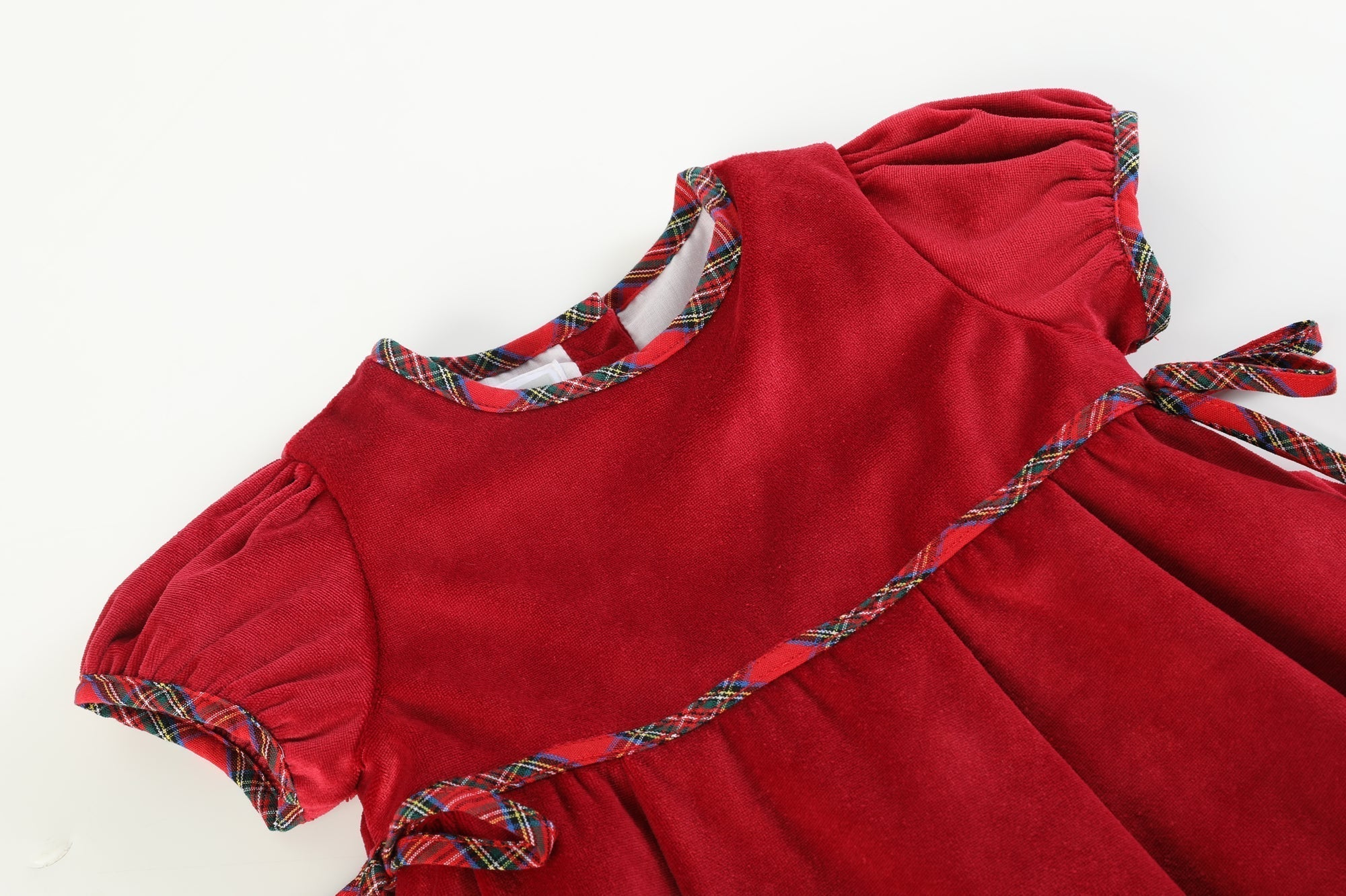 Red Velvet And Christmas Plaid Bow Dress