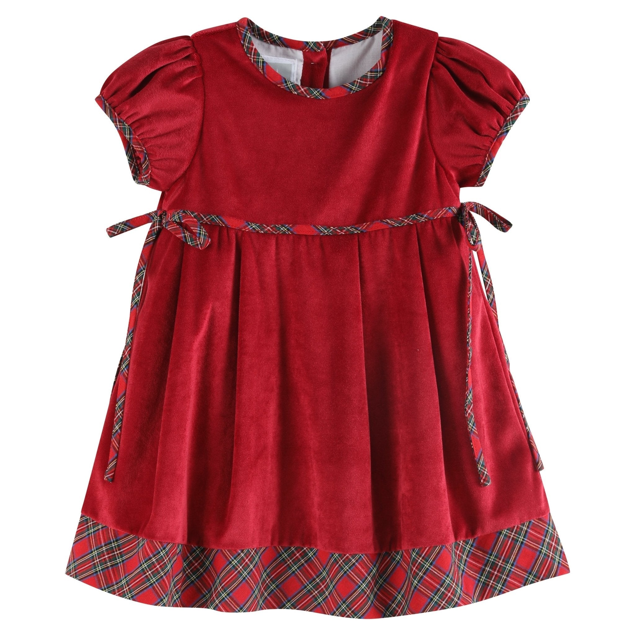 Red Velvet And Christmas Plaid Bow Dress